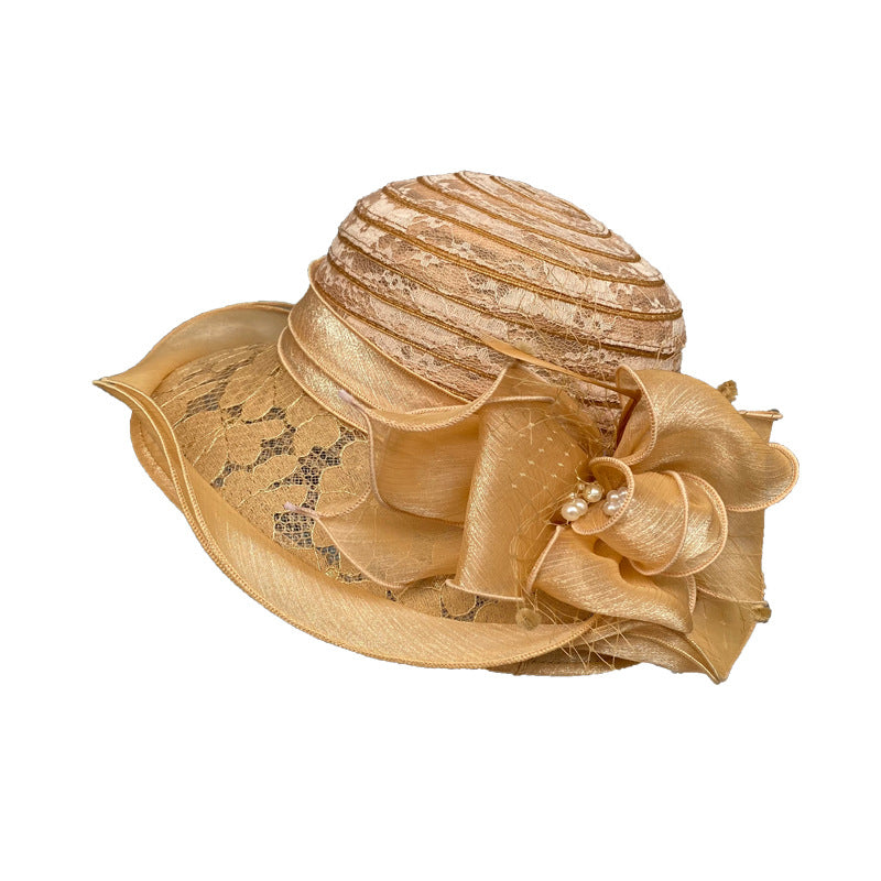 Wholesale Summer Lace Visor Elegant Pearl Flower Fisherman's Hat