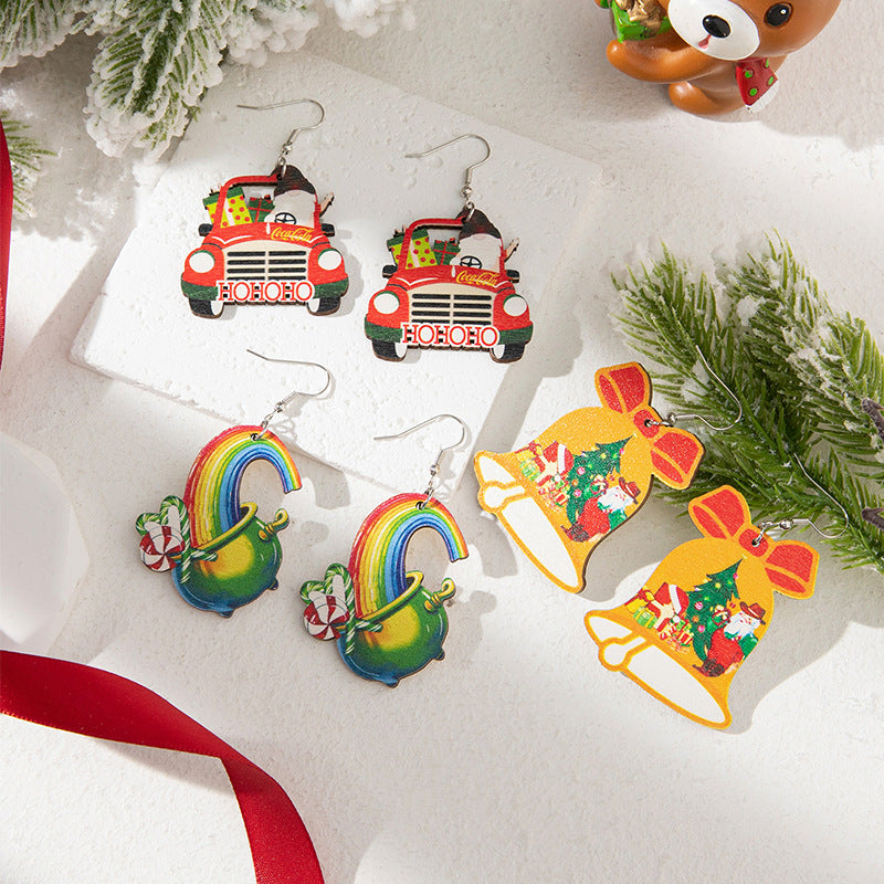 Wholesale Christmas Rainbow Wooden Earrings