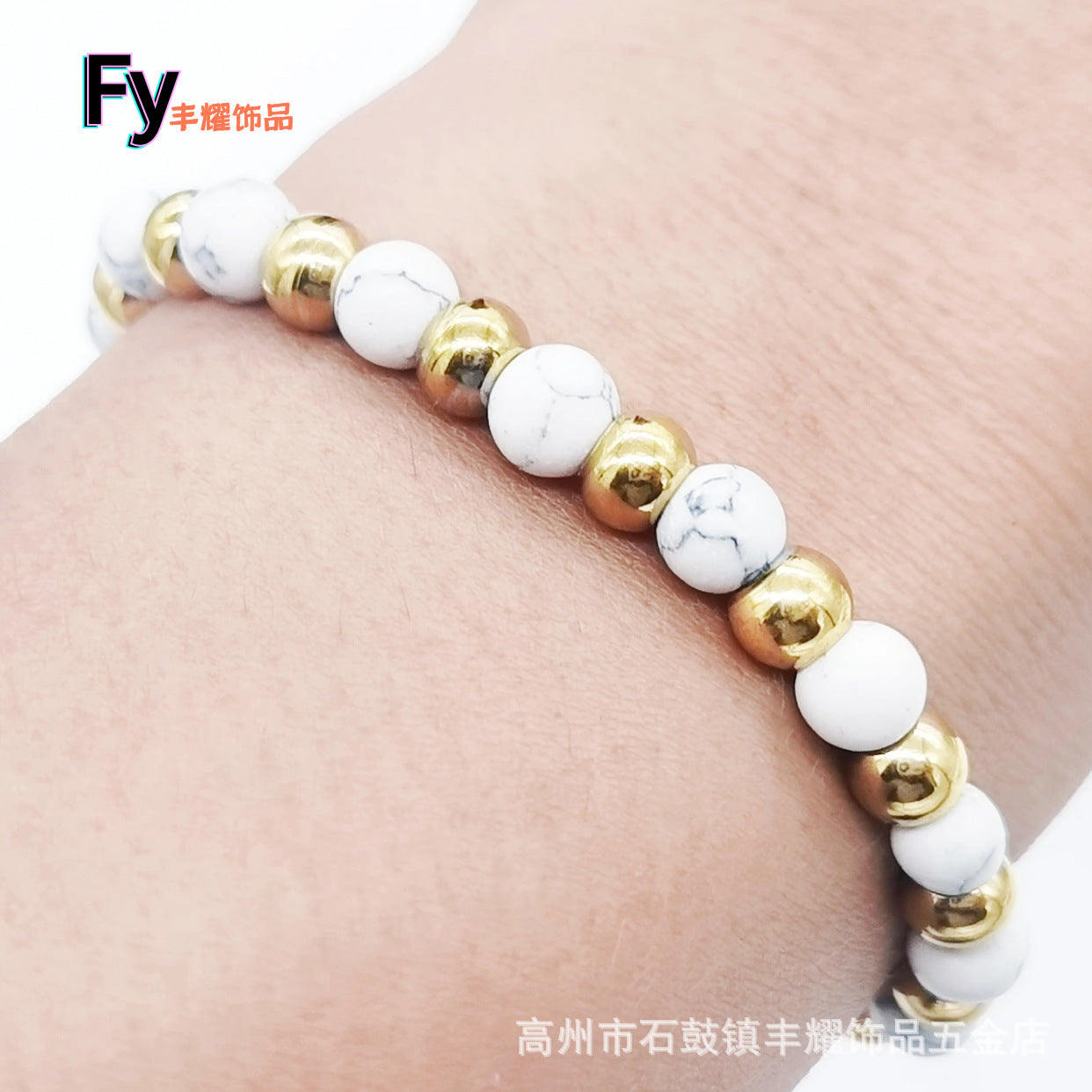Wholesale 6mm stainless steel beaded glass stone round beads diy elastic rope bracelet
