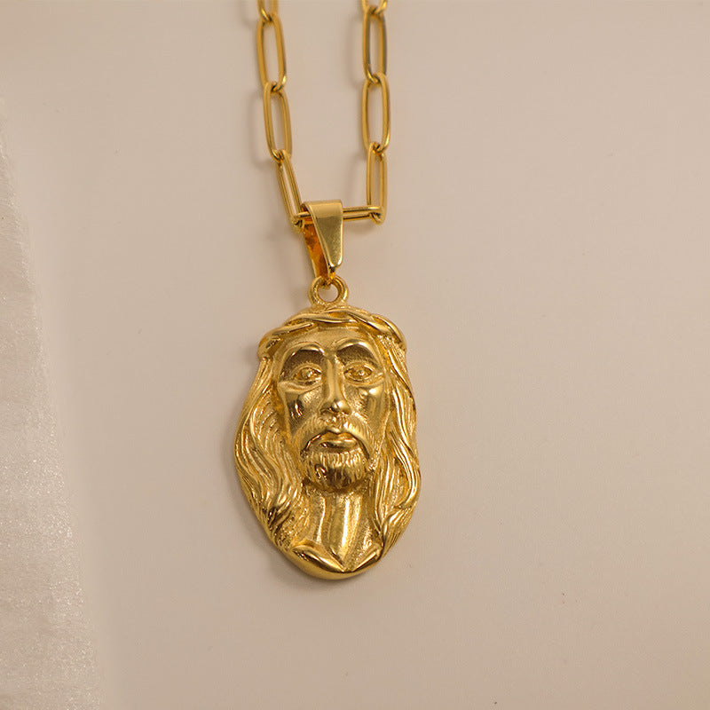 Wholesale Gold long haired portrait diamond studded stainless steel pendant
