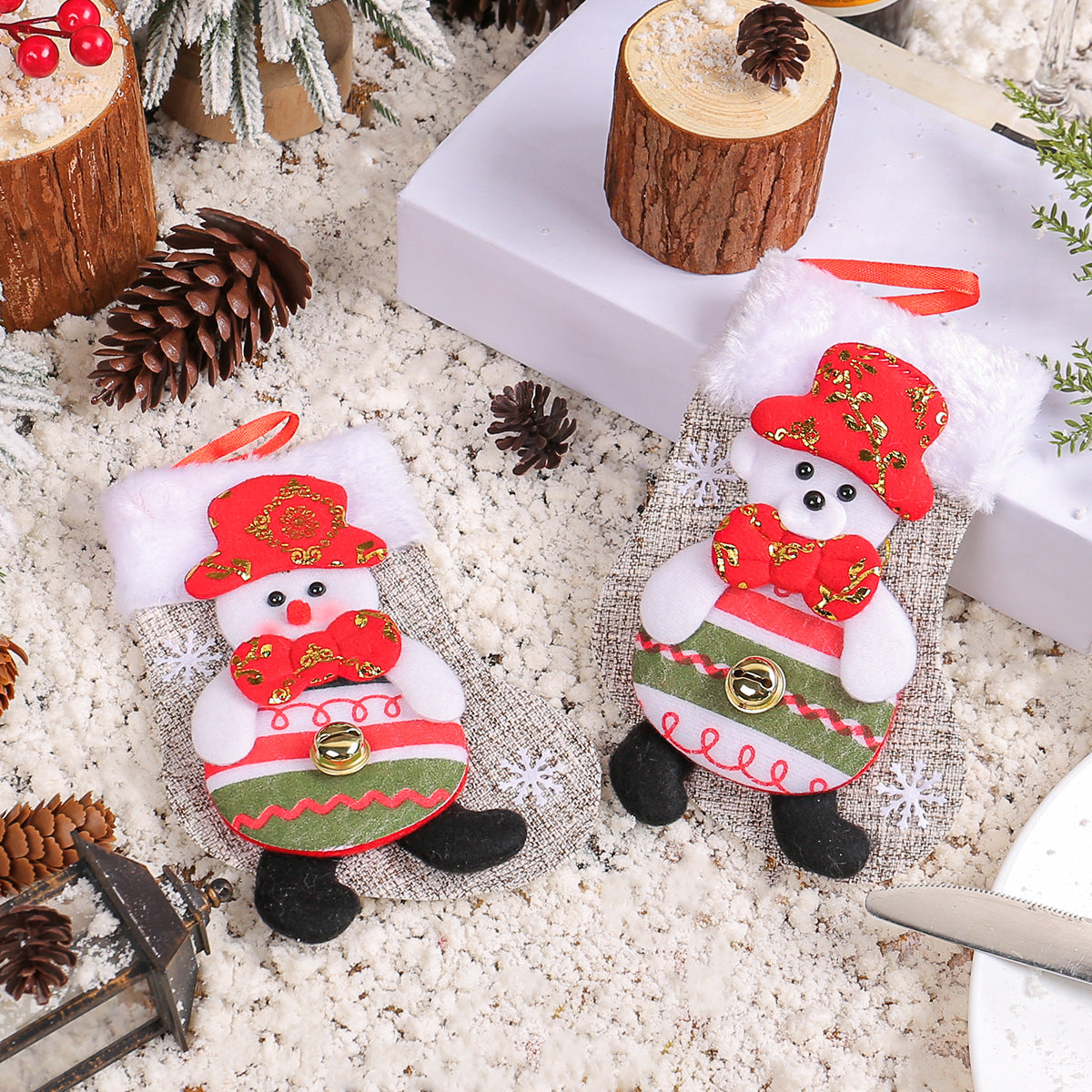 Wholesale Christmas Plush Santa Claus Snowman Doll Socks Candy Gift Bag