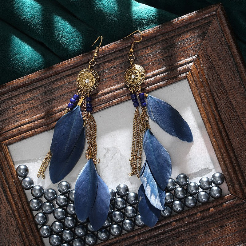 Wholesale Ethnic style super fairy high-end feather earrings