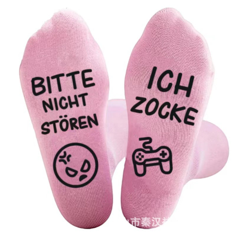 Wholesale of European and American Cotton Medium Cylinder Letter Anti Slip Adhesive Socks