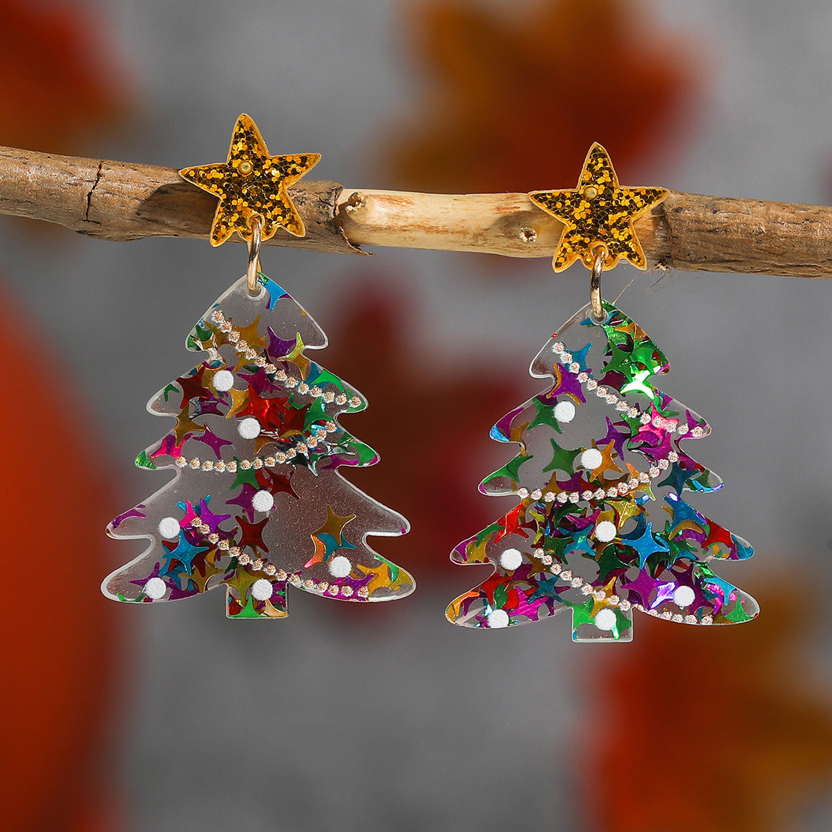 Wholesale Christmas design bell star sequin Christmas tree acrylic earrings