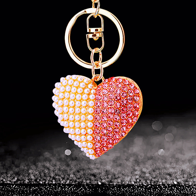 Wholesale Metal Pearl Heart Lucky Bag Keychain Cute Car Key Accessory Bag Charm For Women Gift