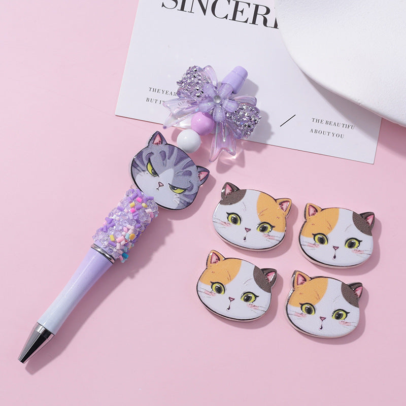 Wholesale 10pcs Beaded Pen Beads DIY Acrylic Cat Relief Phone Chain Beads