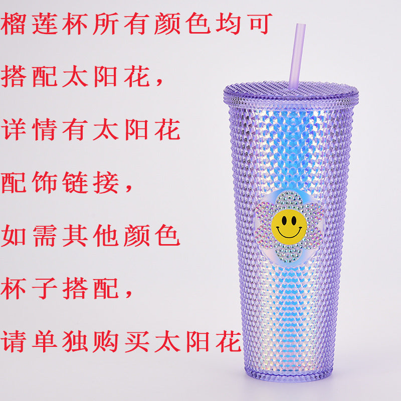 Wholesale Double-layer Plastic 710ml Durian Prick Hand Luminous Color Changing Rainbow Gradient Straw Cup