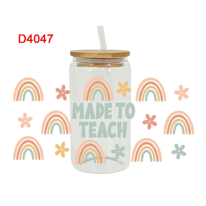 Wholesale Colorful Pencil Rainbow Teacher's Day 16oz Cup UV DTF Wraps