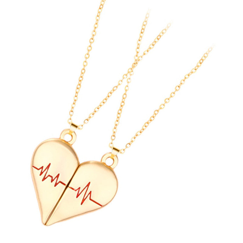Wholesale Magnetic ECG Valentine' s Day Heart Titanium Steel Necklace