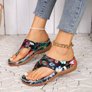 Wholesale Flat Graffiti Thong Wedge Sandals