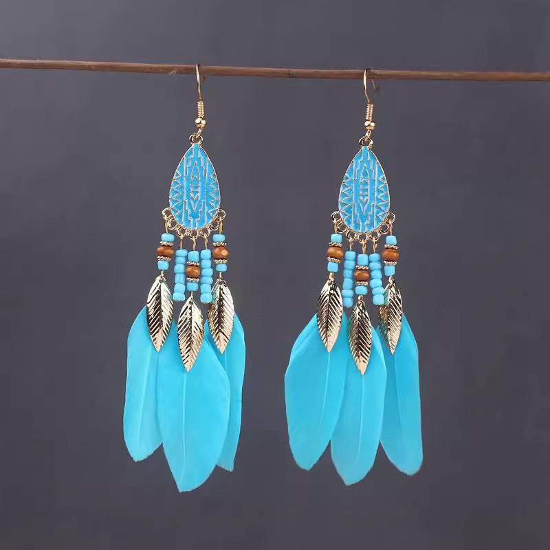 Wholesale Ethnic style super fairy high-end feather earrings