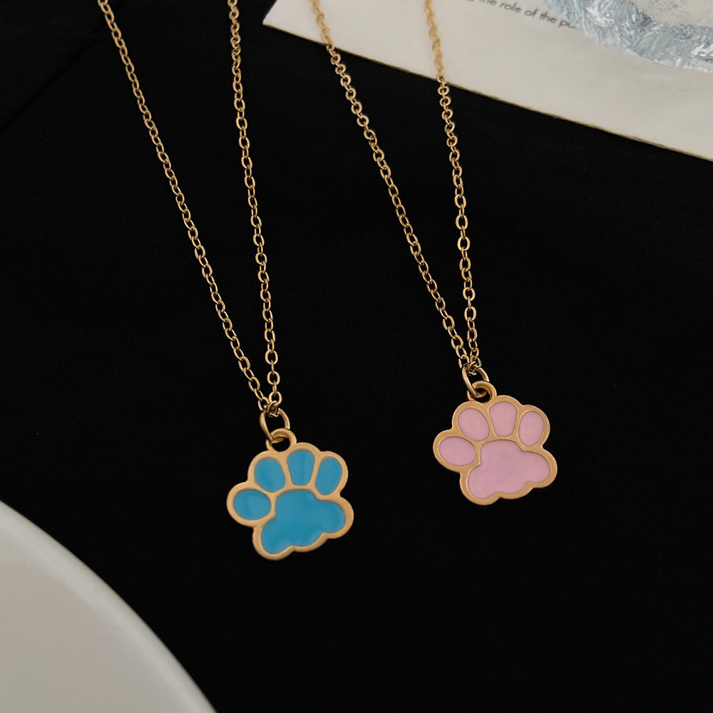 Wholesale Cute cat paw colorful cartoon pendant necklace