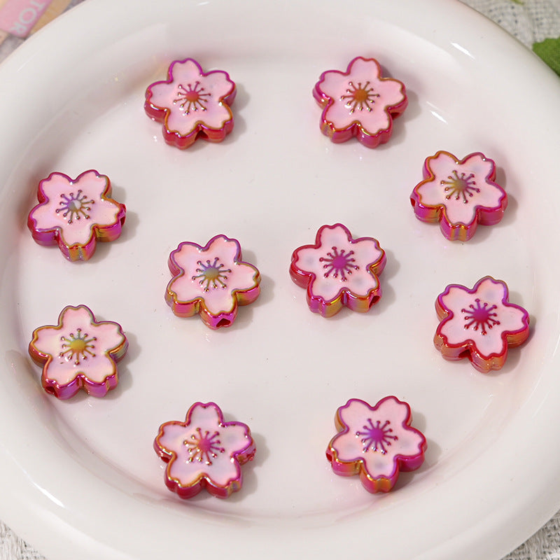 Wholesale 10pcs UV Colorful Double-sided Cherry Blossom Vertical Hole Acrylic Beads