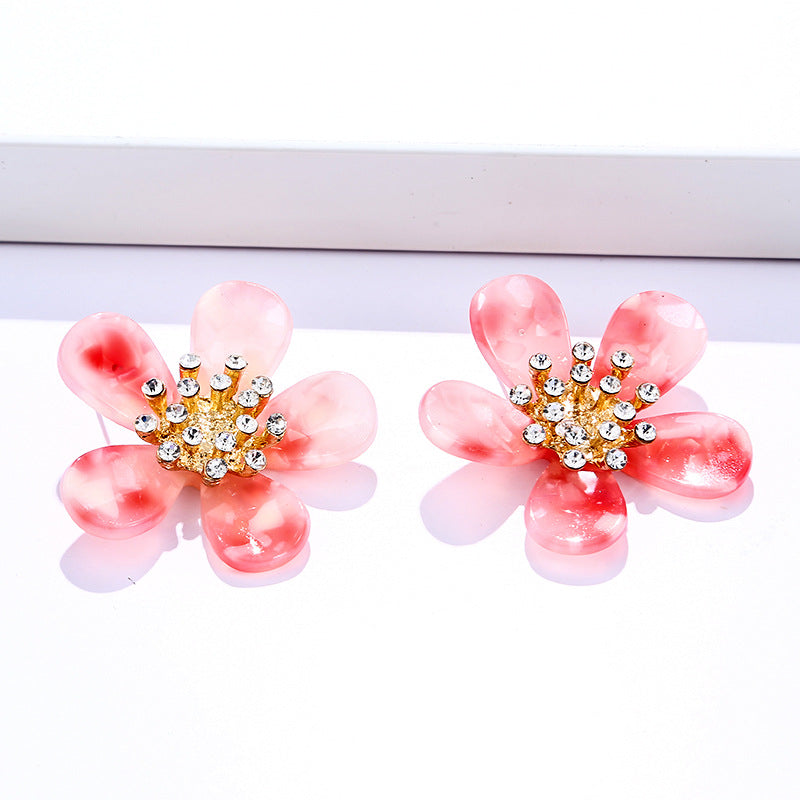 Wholesale Diamond Studded Acrylic Flowers Earrings