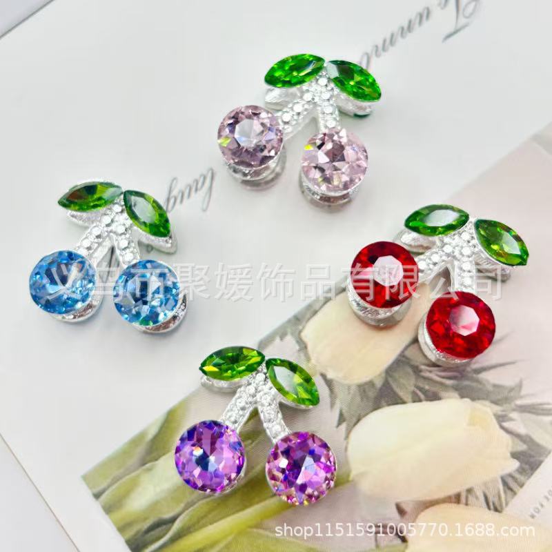 Wholesale 20pcs Double-sided three-dimensional alloy cherry-shaped rhinestone 3D Crystal Beads