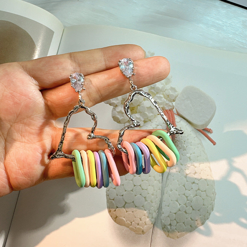 Wholesale Hot Sale S925 Silver Peach Heart Zircon Earrings Fashion Design Dopamine Color Buckle Earrings Earrings