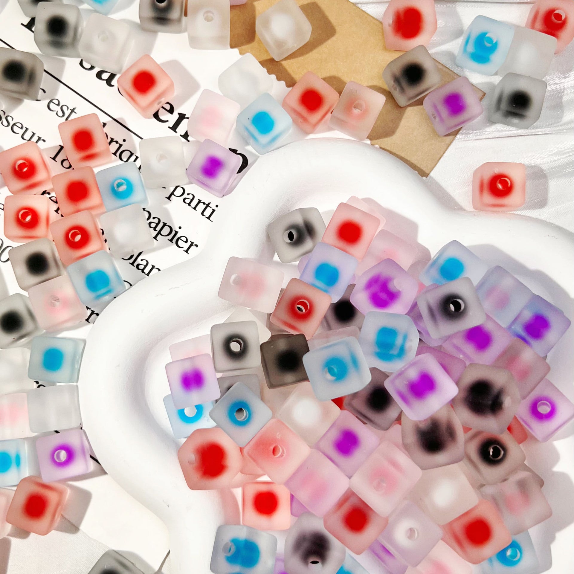 Wholesale 10pcs Colored frosted blocks Acrylic Beads