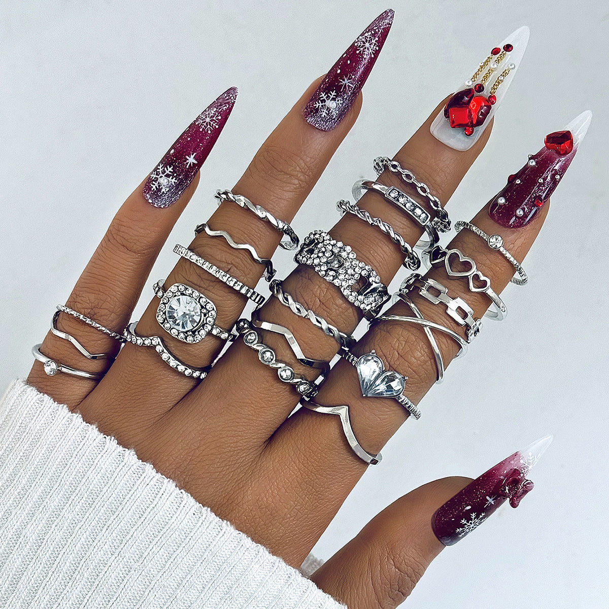 Wholesale Retro Butterfly Flower Moon Ring Punk Snake Stacking Joint Ring Set