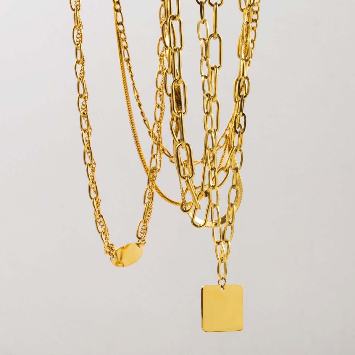 Wholesale Stainless Steel Vintage Square Plate Double Layer Necklace