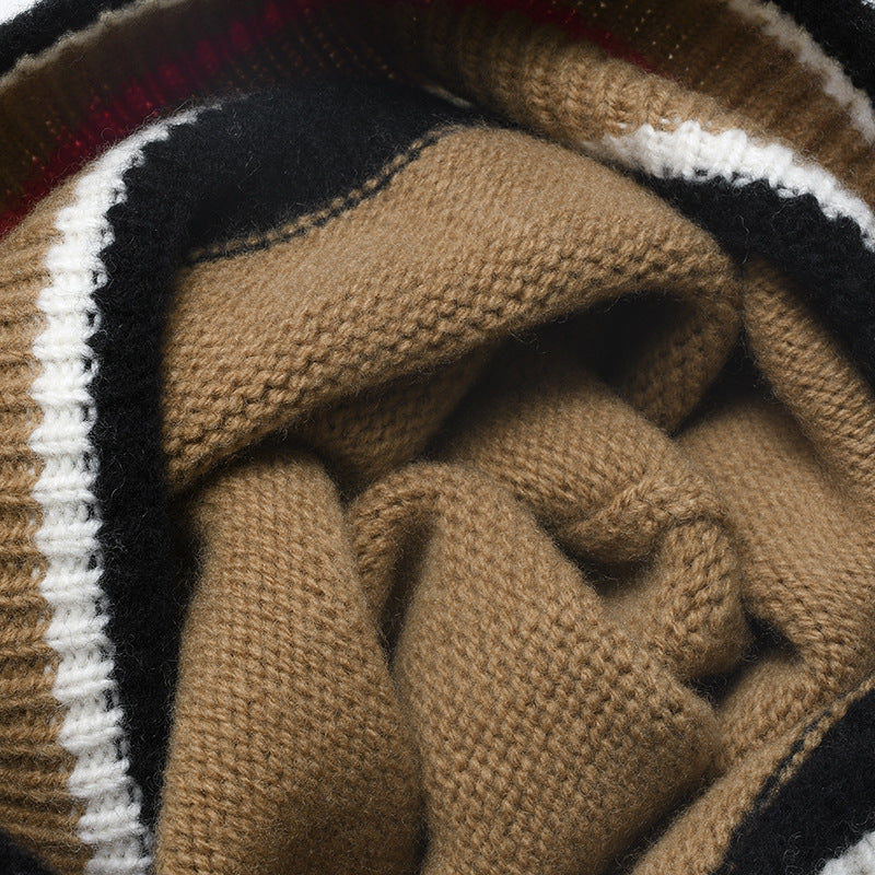 Wholesale Wool Striped Autumn and Winter Fashionable Knitted Warm and Thick Versatile Ear Protection Woolen Hat