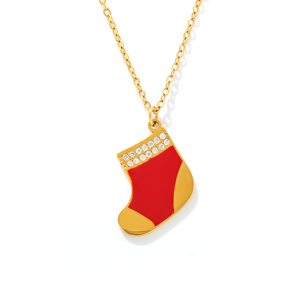 Wholesale Christmas gift red socks oil drop zircon pendant necklace