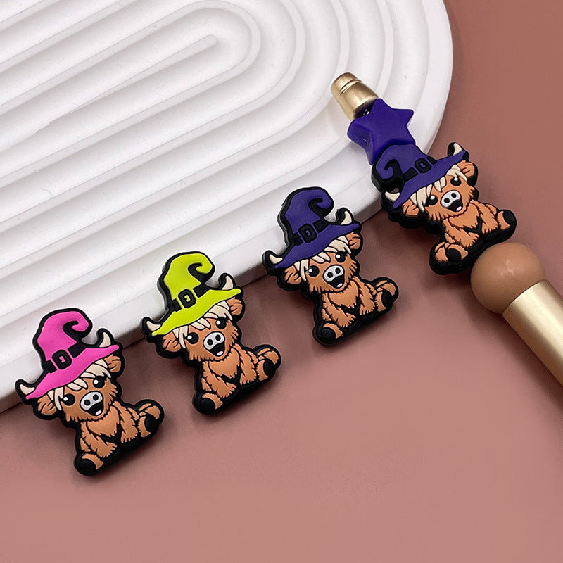 Wholesale 20pcs Halloween Highland Cow Silicone Beads