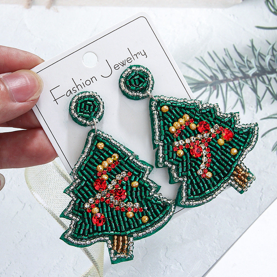 Wholesale Christmas Series Christmas Tree Rice Bead Earrings