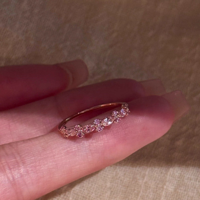 Wholesale Rose Gold Pink Diamond Ring Sparkling Diamond Index Finger Ring