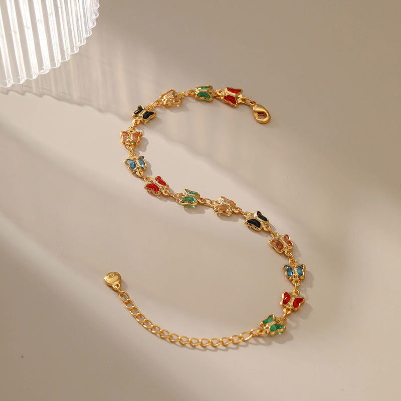 Wholesale Summer Colored Glass Diamond Butterfly Copper Bracelet