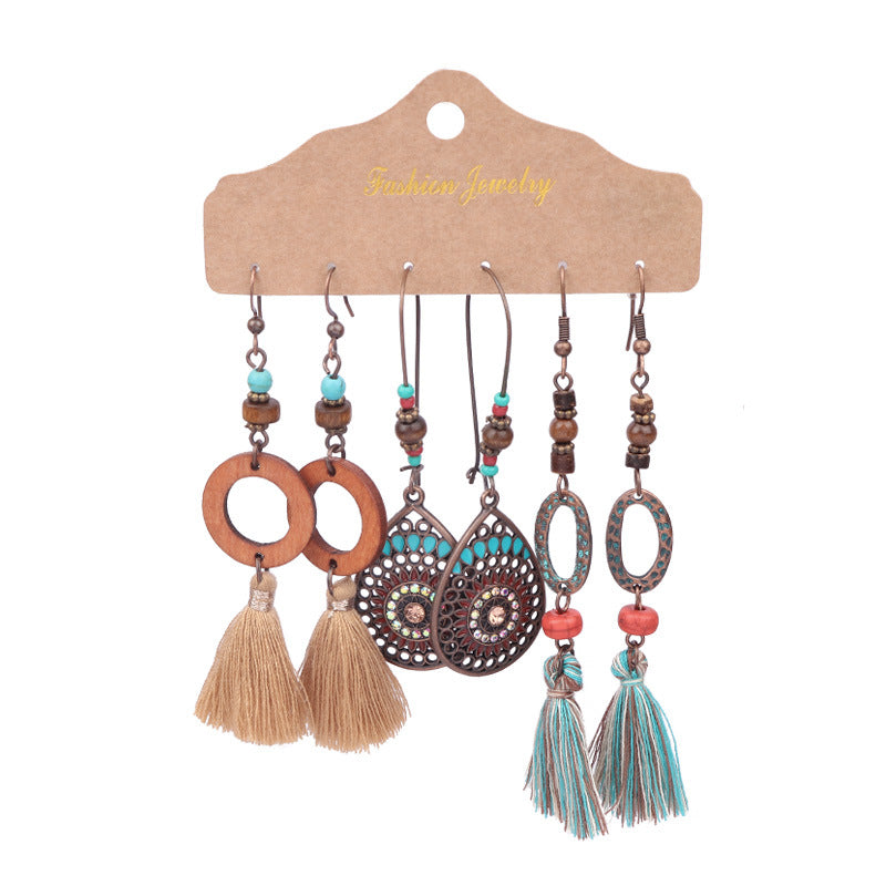 Wholesale Tassel Turquoise Three Pairs Earring Set