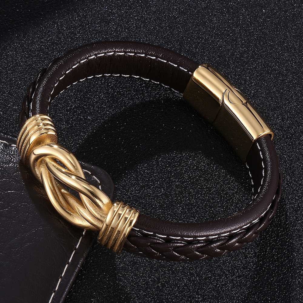 Wholesale Punk Genuine Leather Stainless Steel Jewelry Wholesale Titanium Steel Electroplated Genuine Gold Bracelets