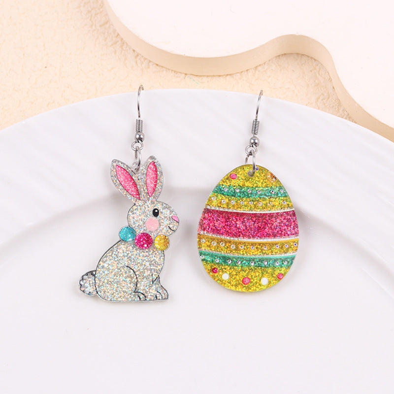 Wholesale Easter Asymmetric Rabbit Easter Egg Acrylic Earrings