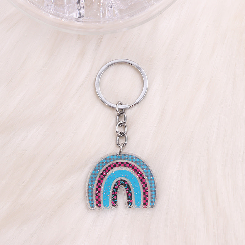 Wholesale Semi-circular Floral Rainbow Acrylic Keychains