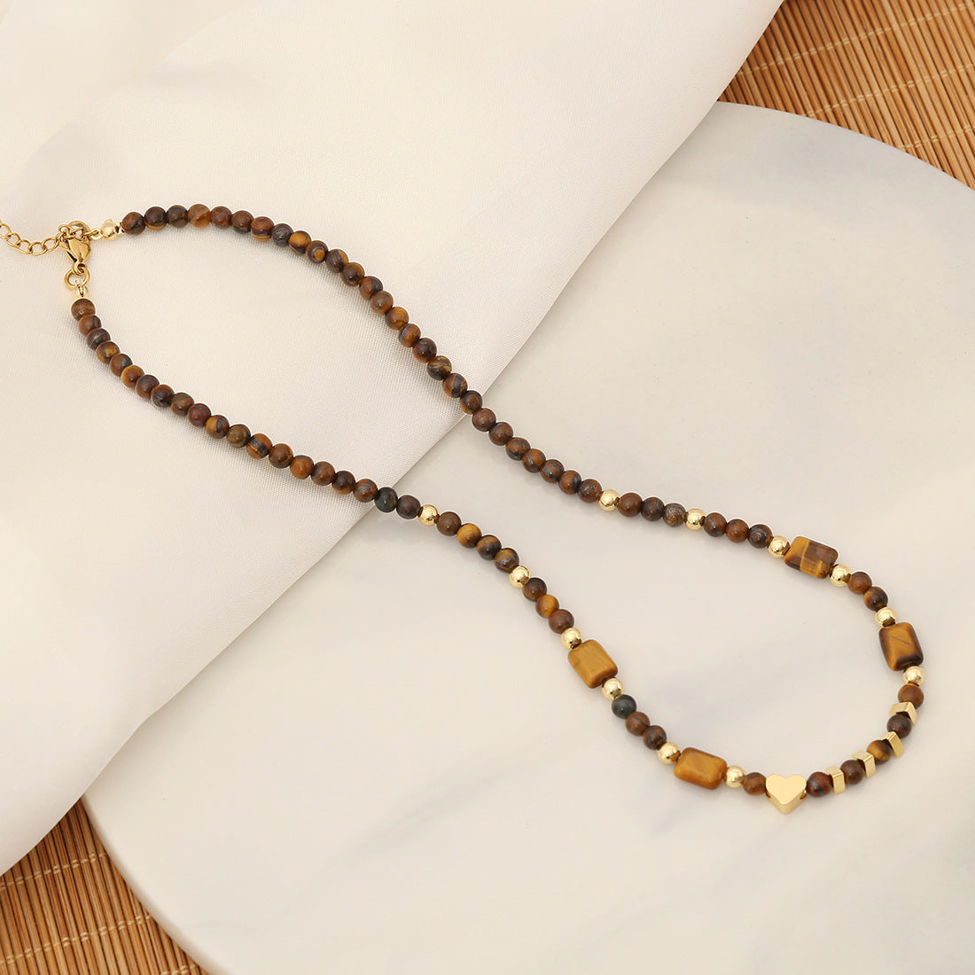 Wholesale Vintage Tiger Eye Stone Beaded Necklace Bracelet Earrings Set