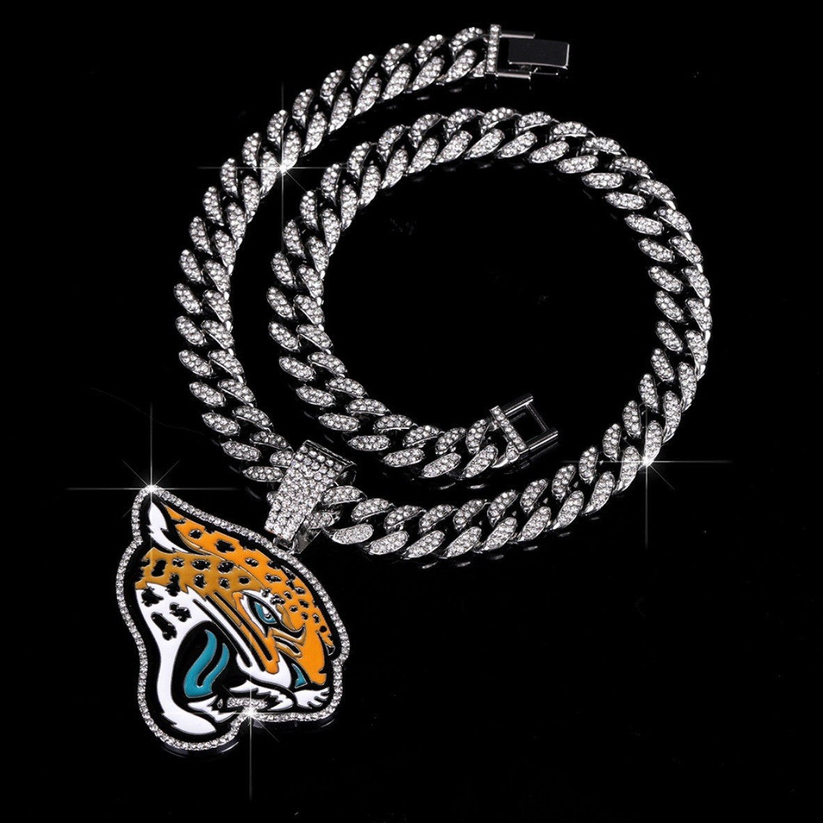Wholesale Hip Hop Cuban Chain Pendant Necklace Silver Tone Alloy With Rhinestones Fashion Accessory