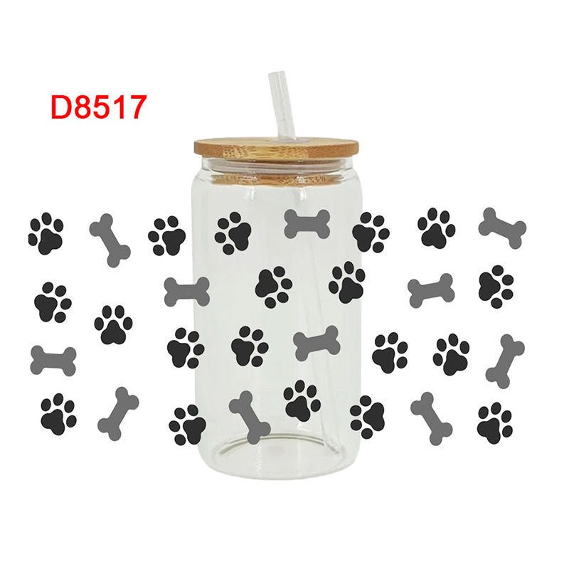 Wholesale Cat and dog paw print bones  16oz Cup UV DTF Wraps