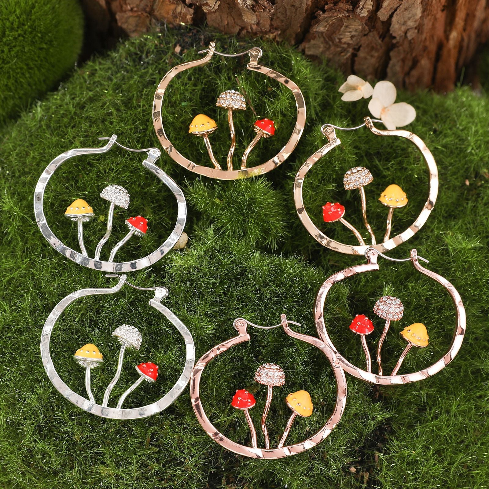 Wholesale Three-dimensional Mushroom Studded Diamond C-shaped Earrings