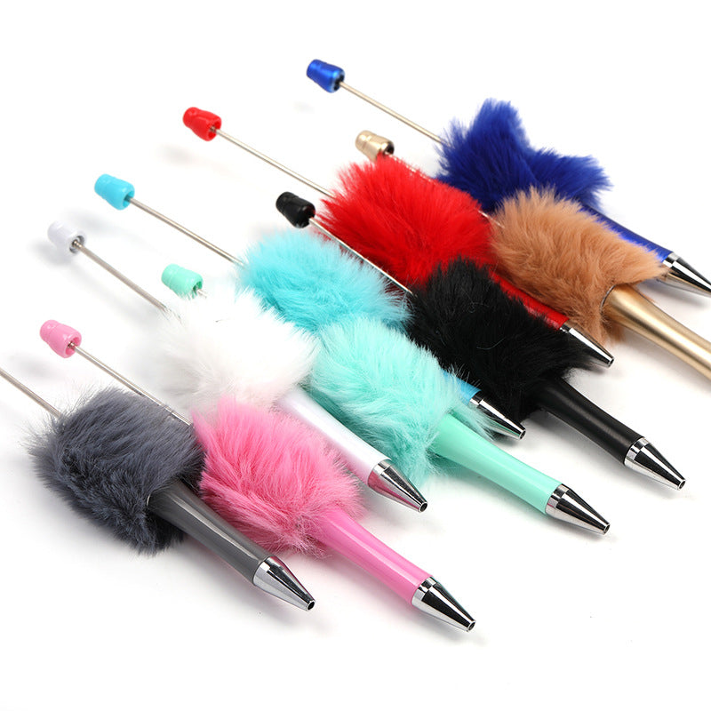 Wholesale 5pcs Creative DIY Plush Multi colored Ball Beads Plastic Rotating Ballpoint Pen