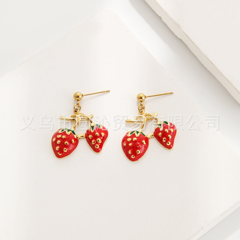 Wholesale Sweet Fruit Series Strawberry Cherry Earrings