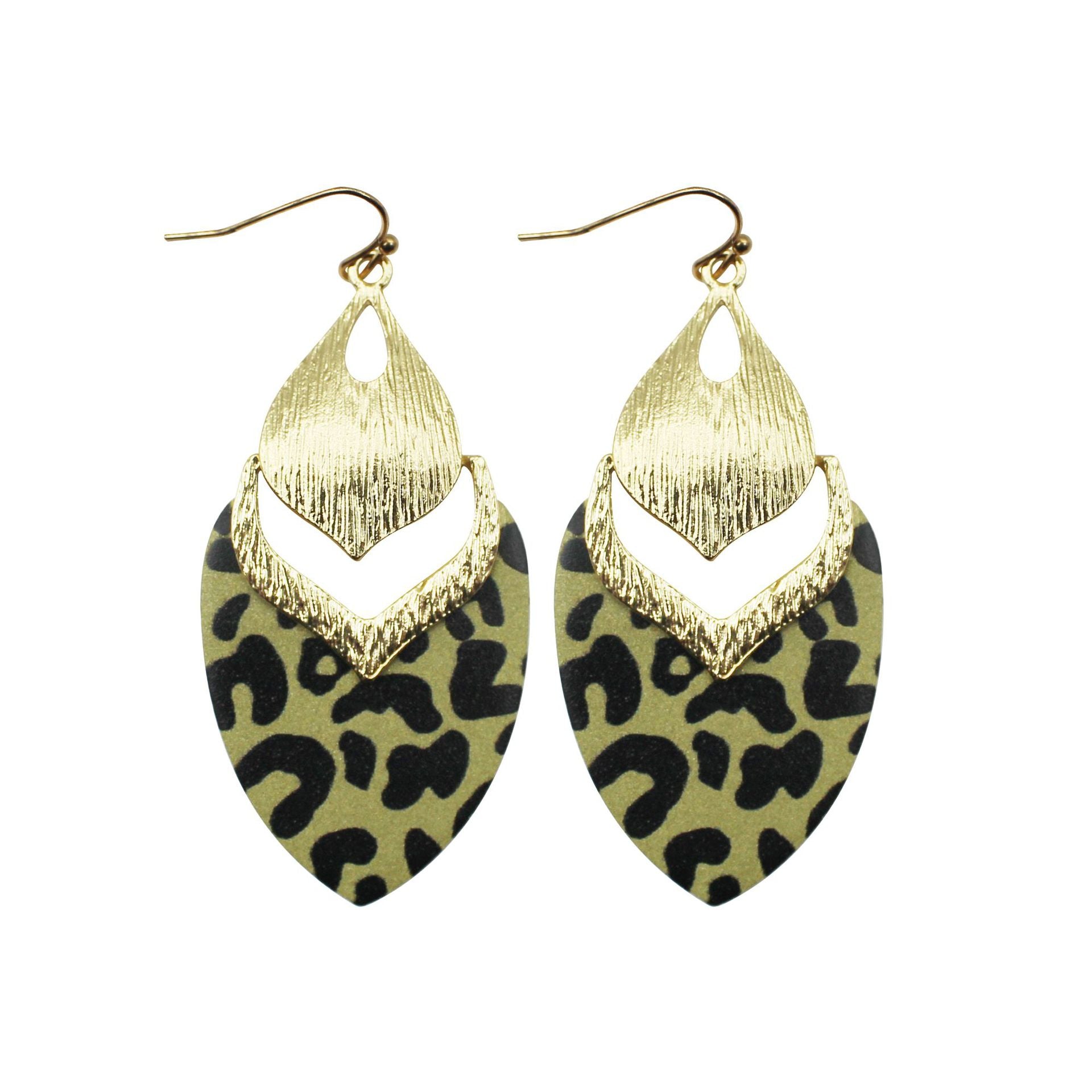 Wholesale Alloy Wood Board Reflective Leather Leopard Print Earrings