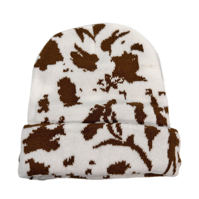 Wholesale Cow Leopard Print Net Red Jacquard Knit Hat