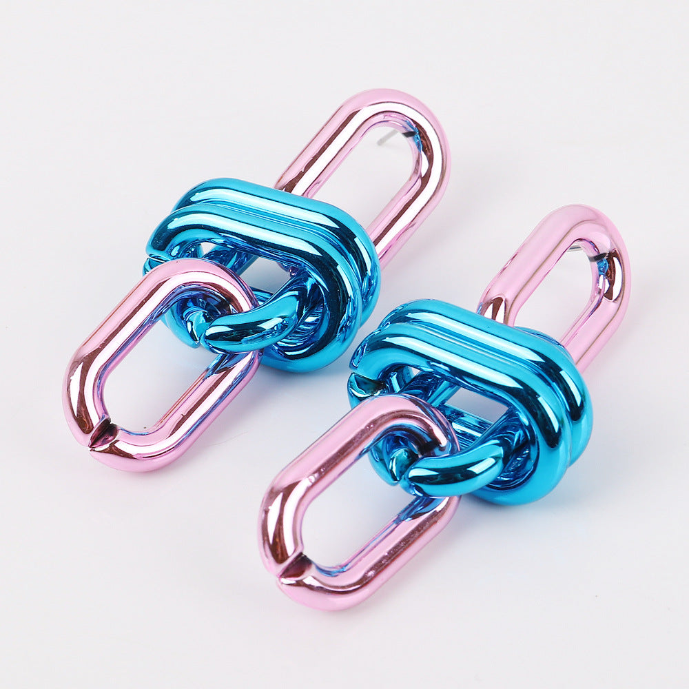 Wholesale Geometric Chain UV Electroplating Color Gas Earrings