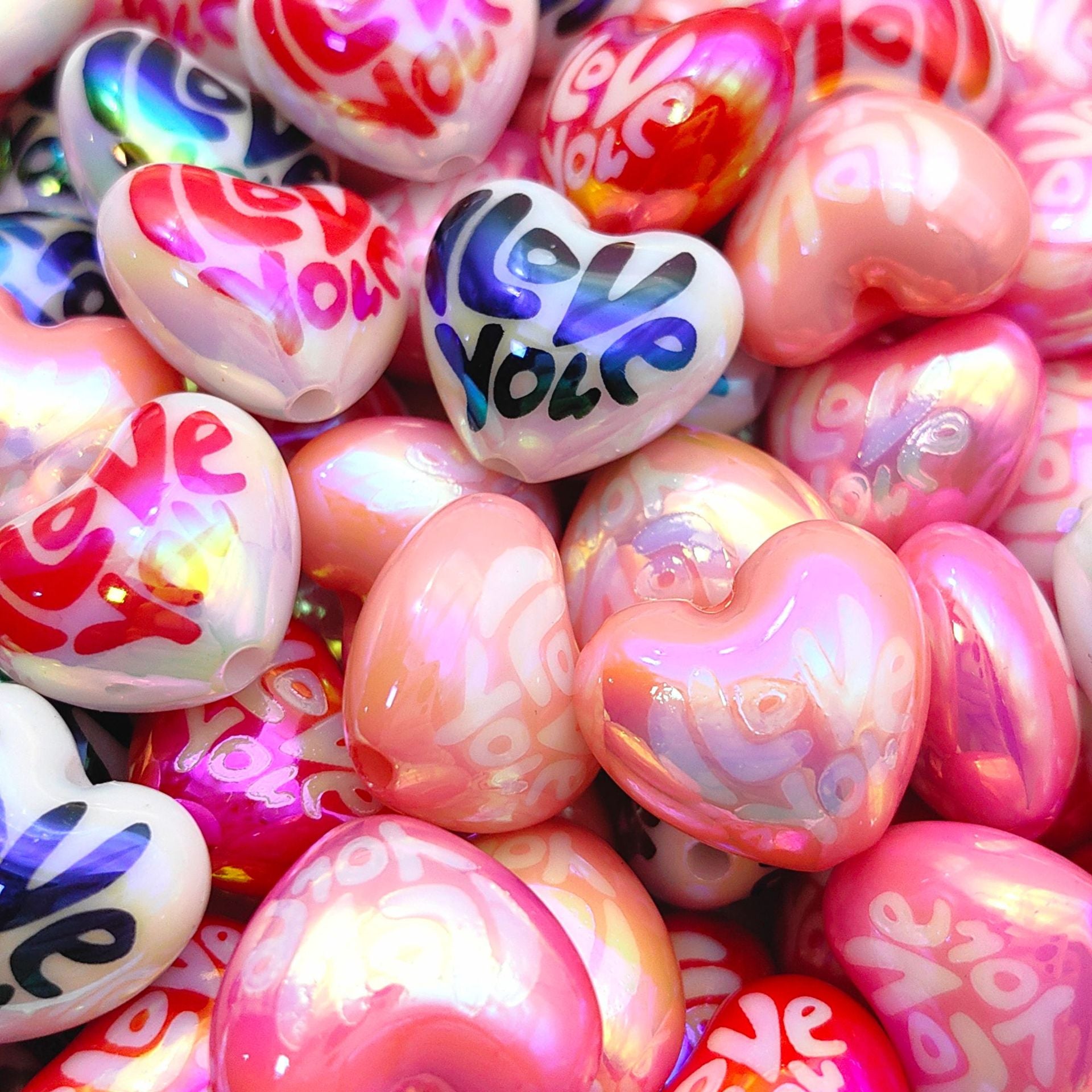Wholesale   20pcs UV Color Plated  Printing English Love Acrylic Beads