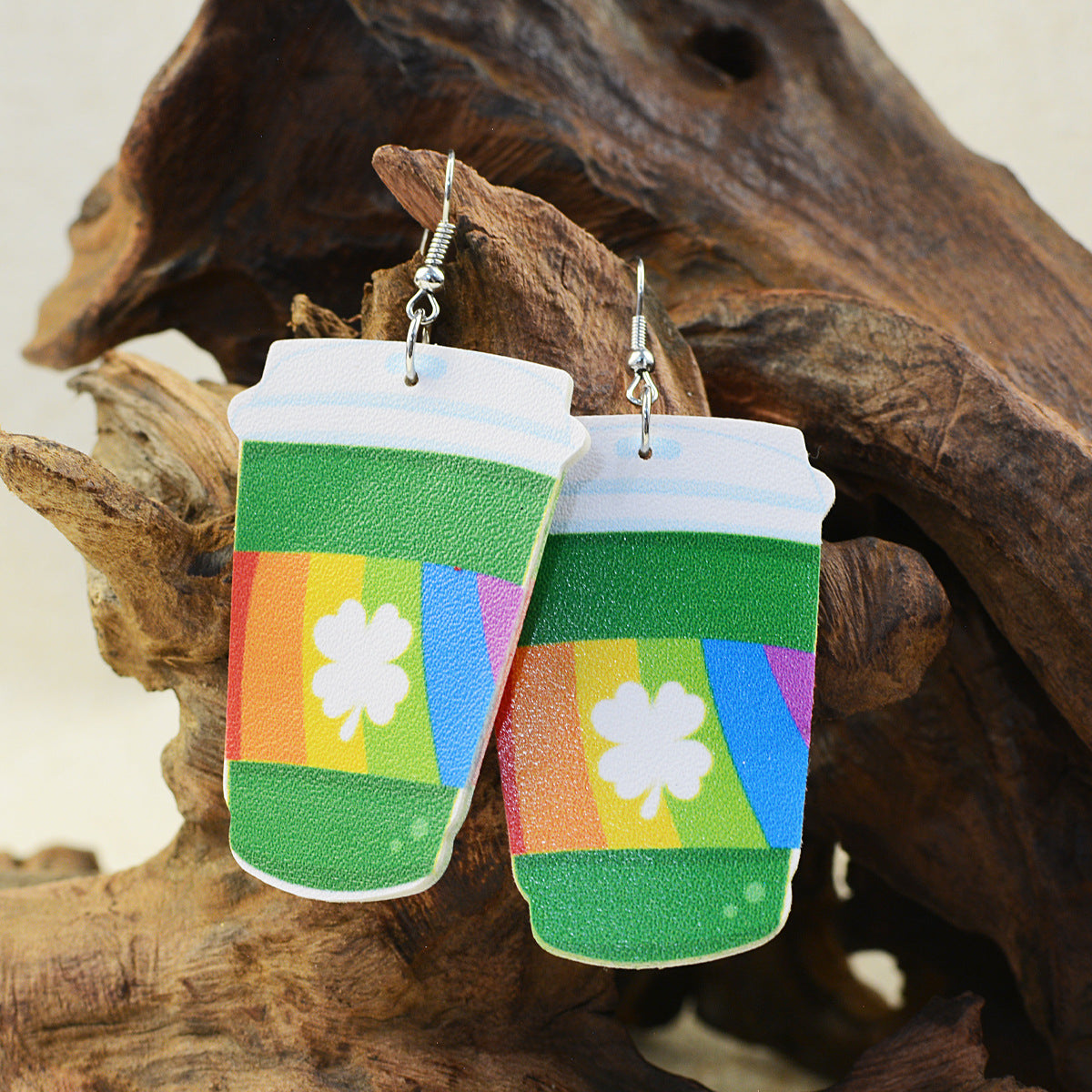 Wholesale St. Patrick's Day Coffee Cup Milk Tea Cup Shamrock Earrings