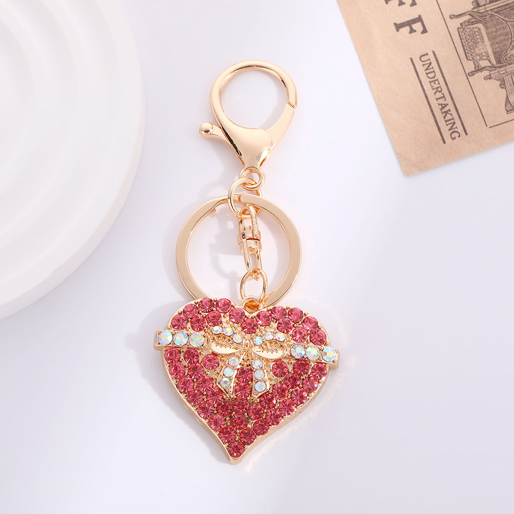 Wholesale Heart shaped bow set with rhinestones Metal Keychain