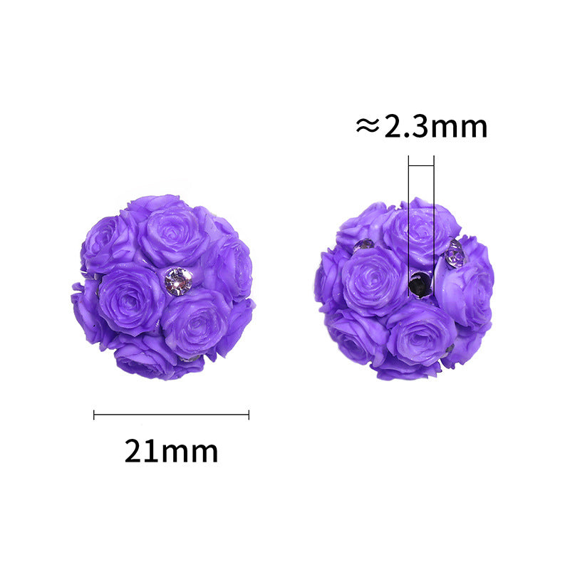 Wholesale 10pcs Colorful Rose Diamond Ball Round Acrylic Beads