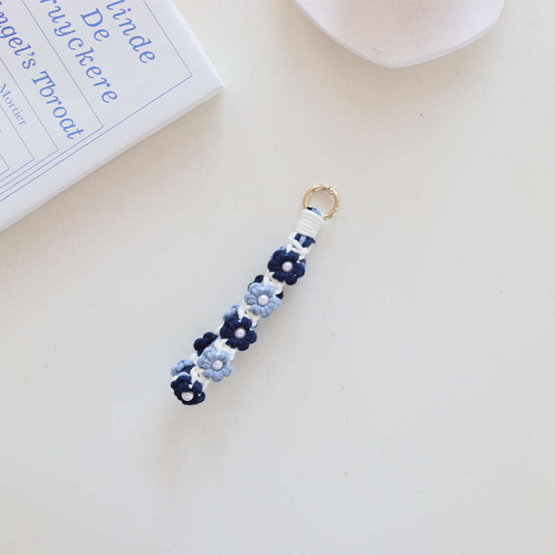 Wholesale Hand Woven Daisy Pearl Flower Cotton Rope Keychain