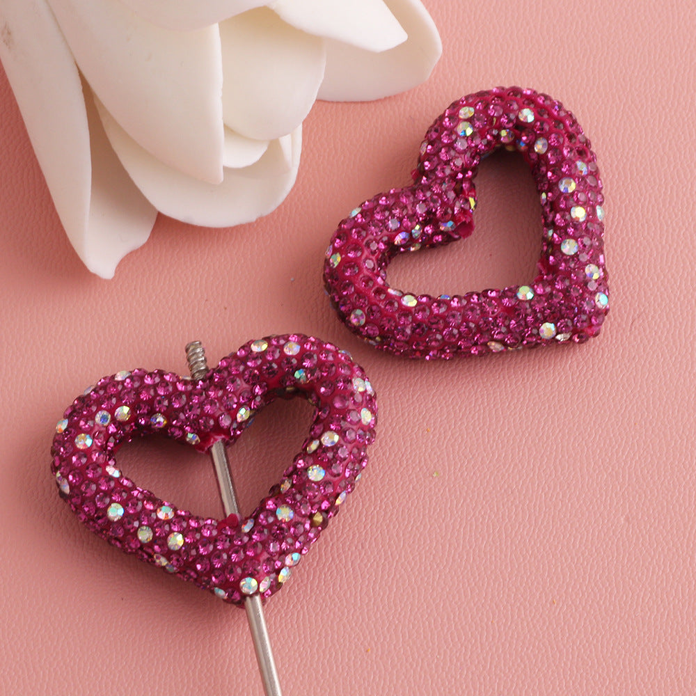 Wholesale 10pcs Hollow out heart-shaped water drill filled with clay straight hole beads