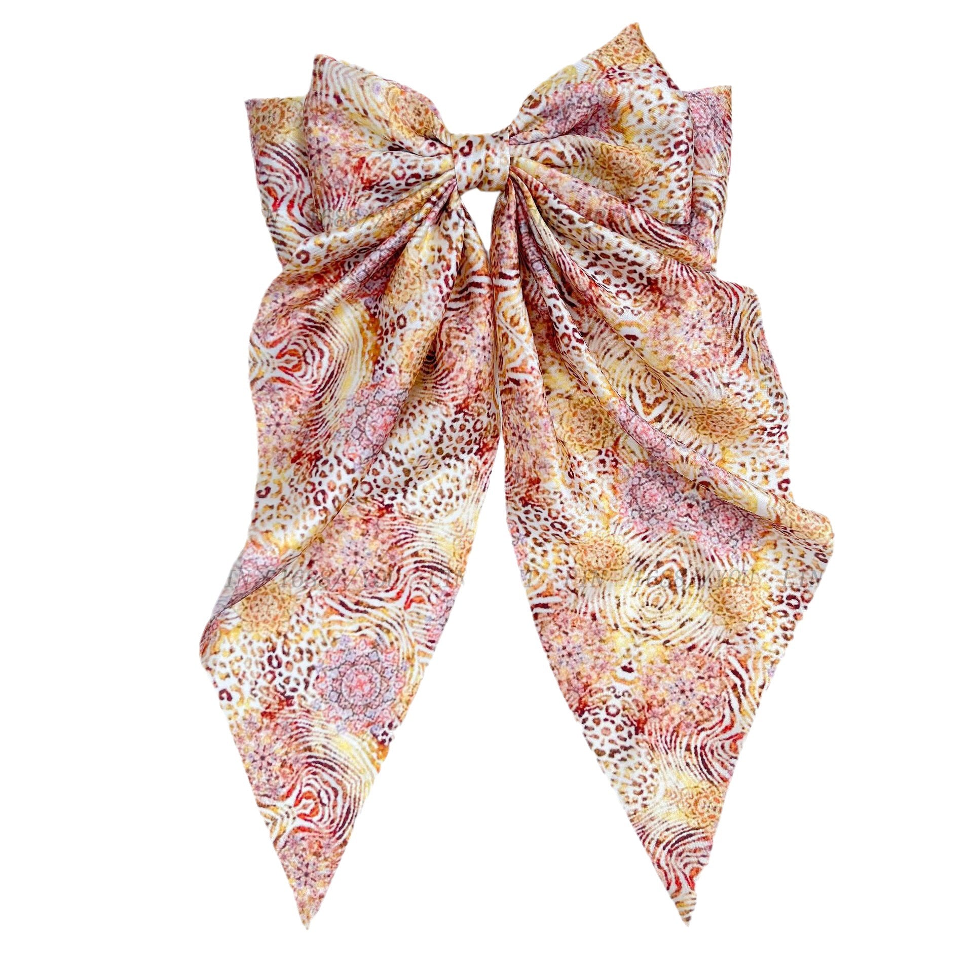 Wholesale Retro Printed Large Streamer Bow Back Head Spring Clip