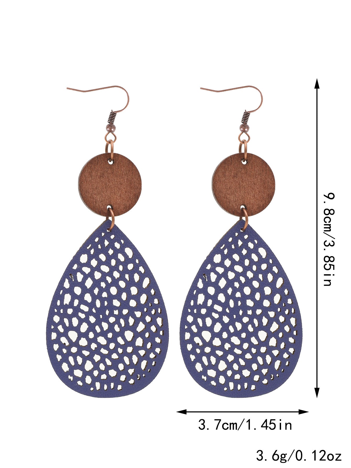Wholesale Drop-shaped Hollow-out Leather and Wood Combination Mesh Earrings